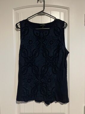 Banana Republic Navy Sleeveless Embroidered Tank